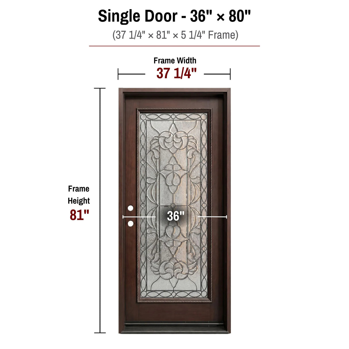 36 x 80 solid wood single front entry door dimensions and frame size diagram