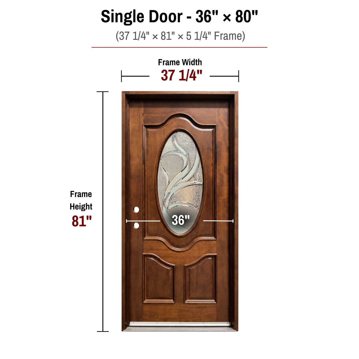 36 x 80 solid wood single front entry door dimensions and frame size diagram