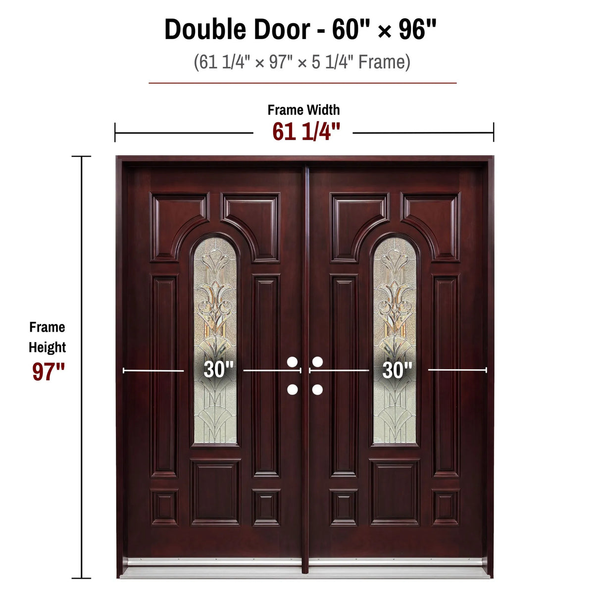 60 x 96 solid wood double front entry door dimensions and frame size diagram