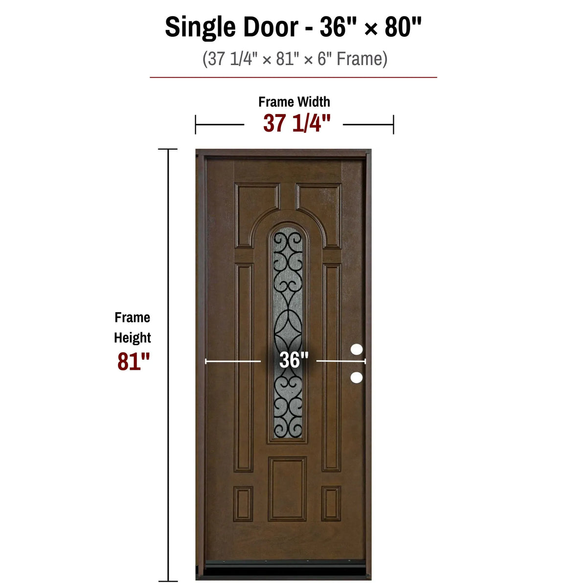 36 x 80 fiberglass single front entry door dimensions and frame size diagram for fd280b door