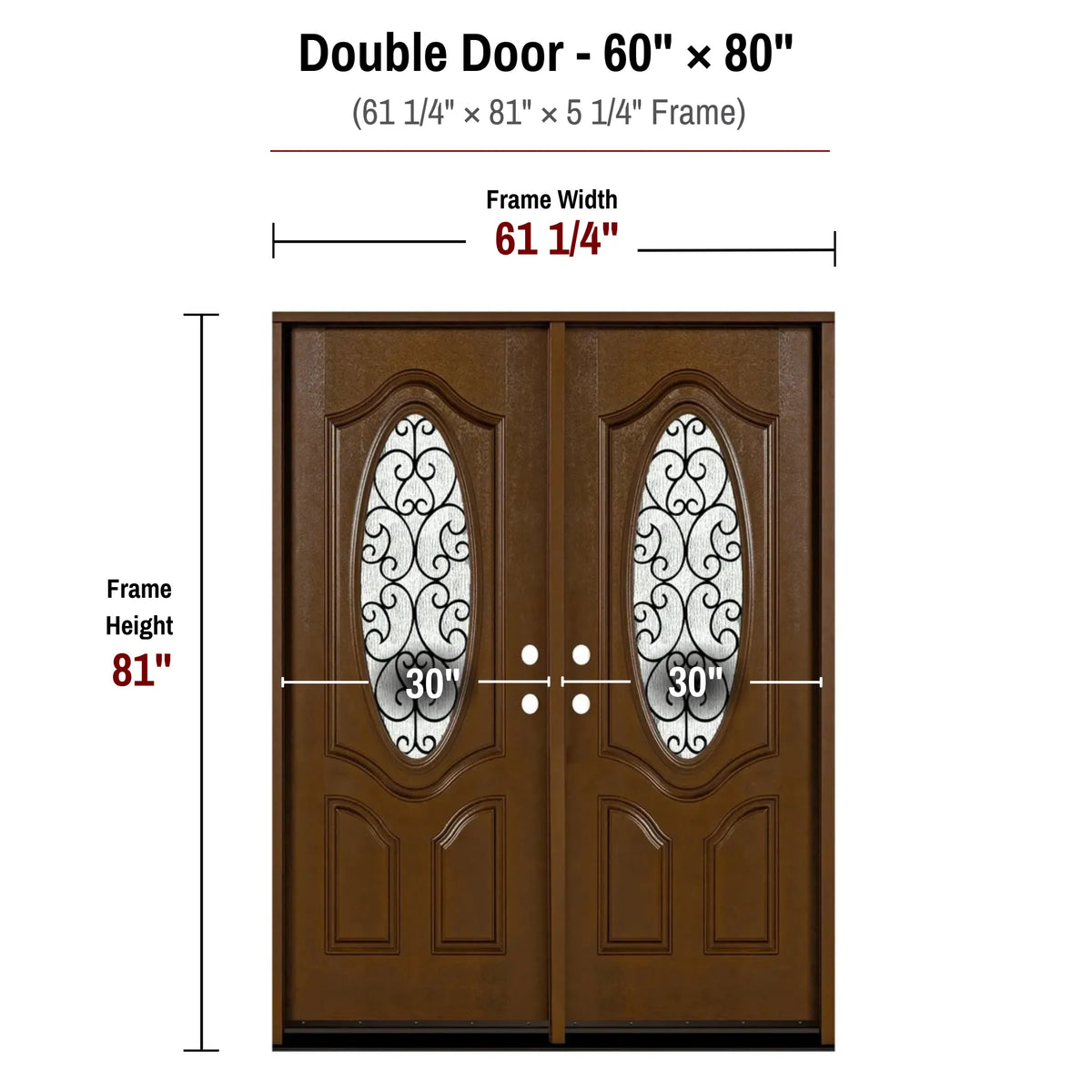 60 x 80 fiberglass double front entry door dimensions and frame size diagram for fd800w