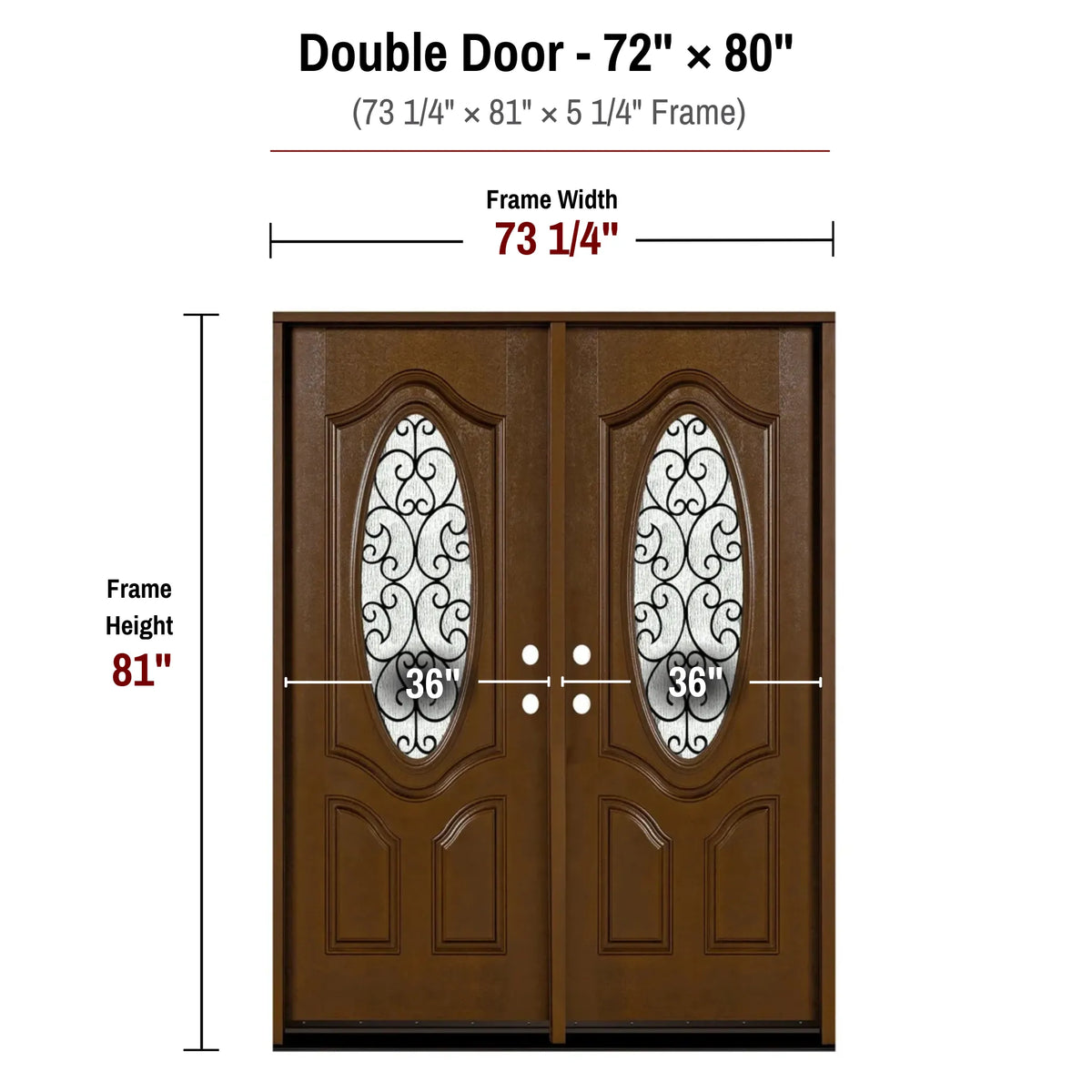 72 x 80 fiberglass double front entry door dimensions and frame size diagram for fd800w