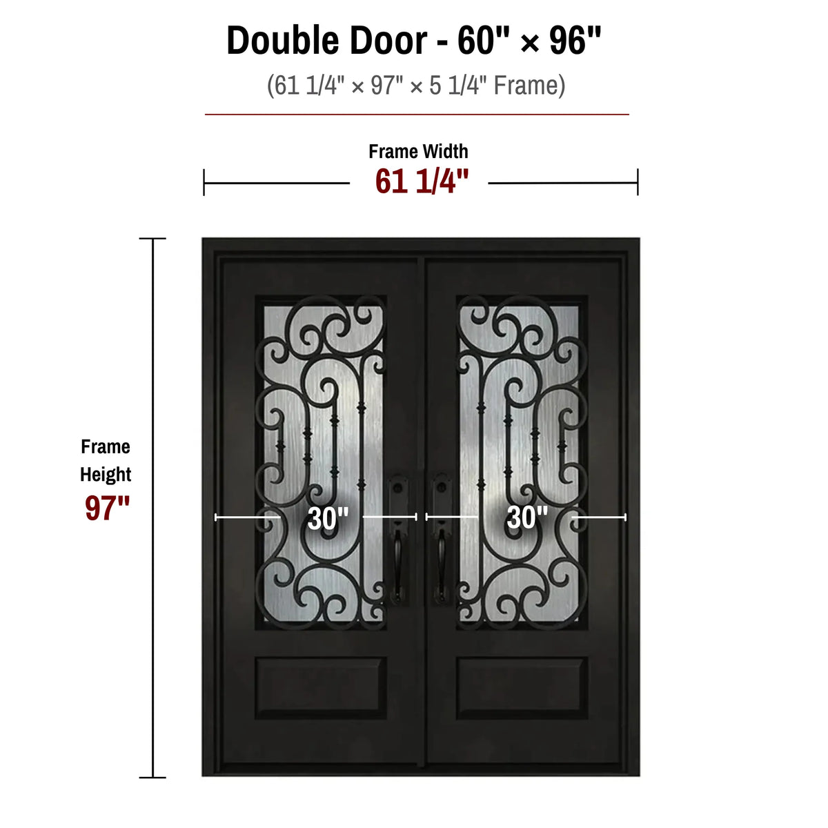 60 x 96 iron double front entry door dimensions and frame size diagram for ID03 door