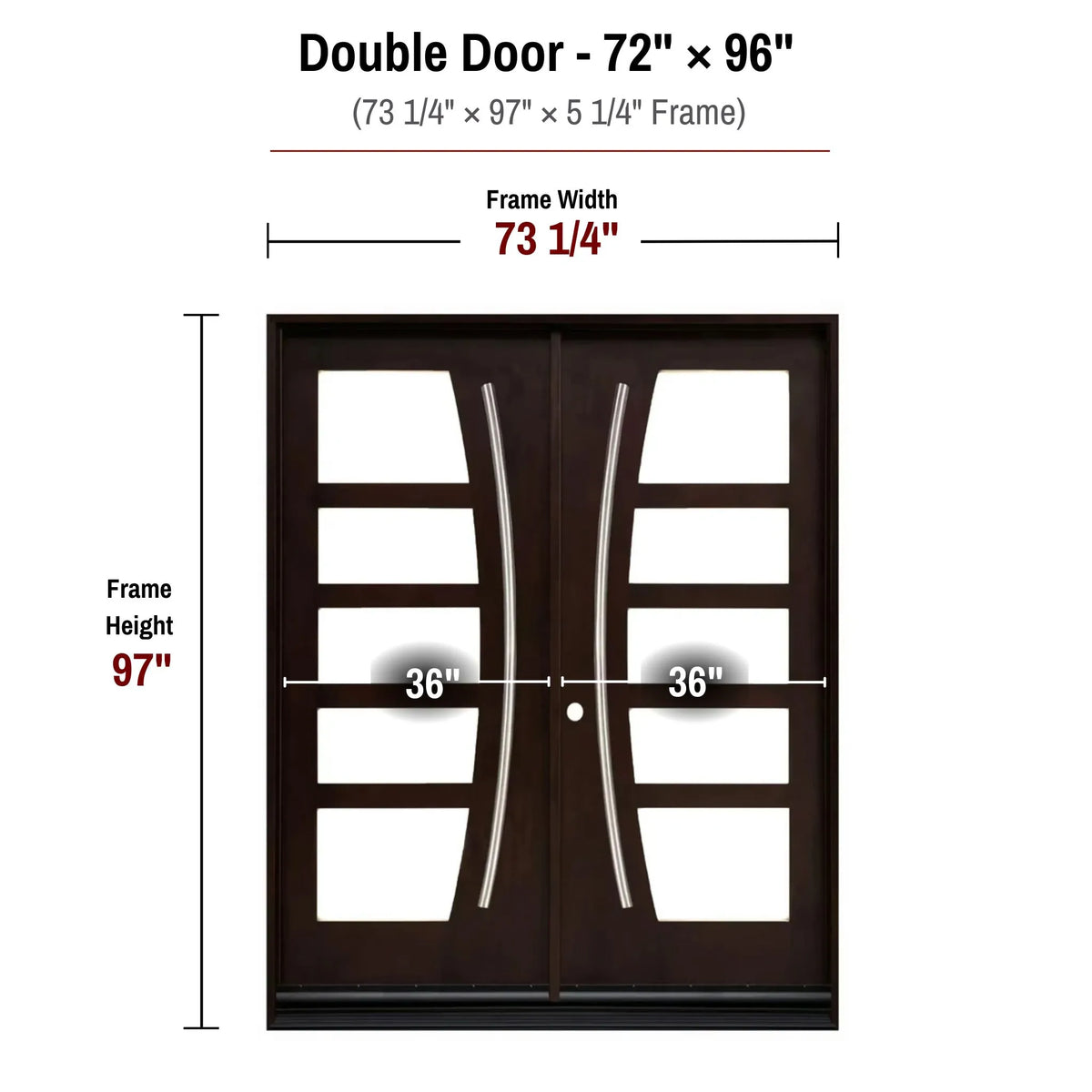 72 x 96 solid wood double front entry door dimensions and frame size diagram for M1012 door
