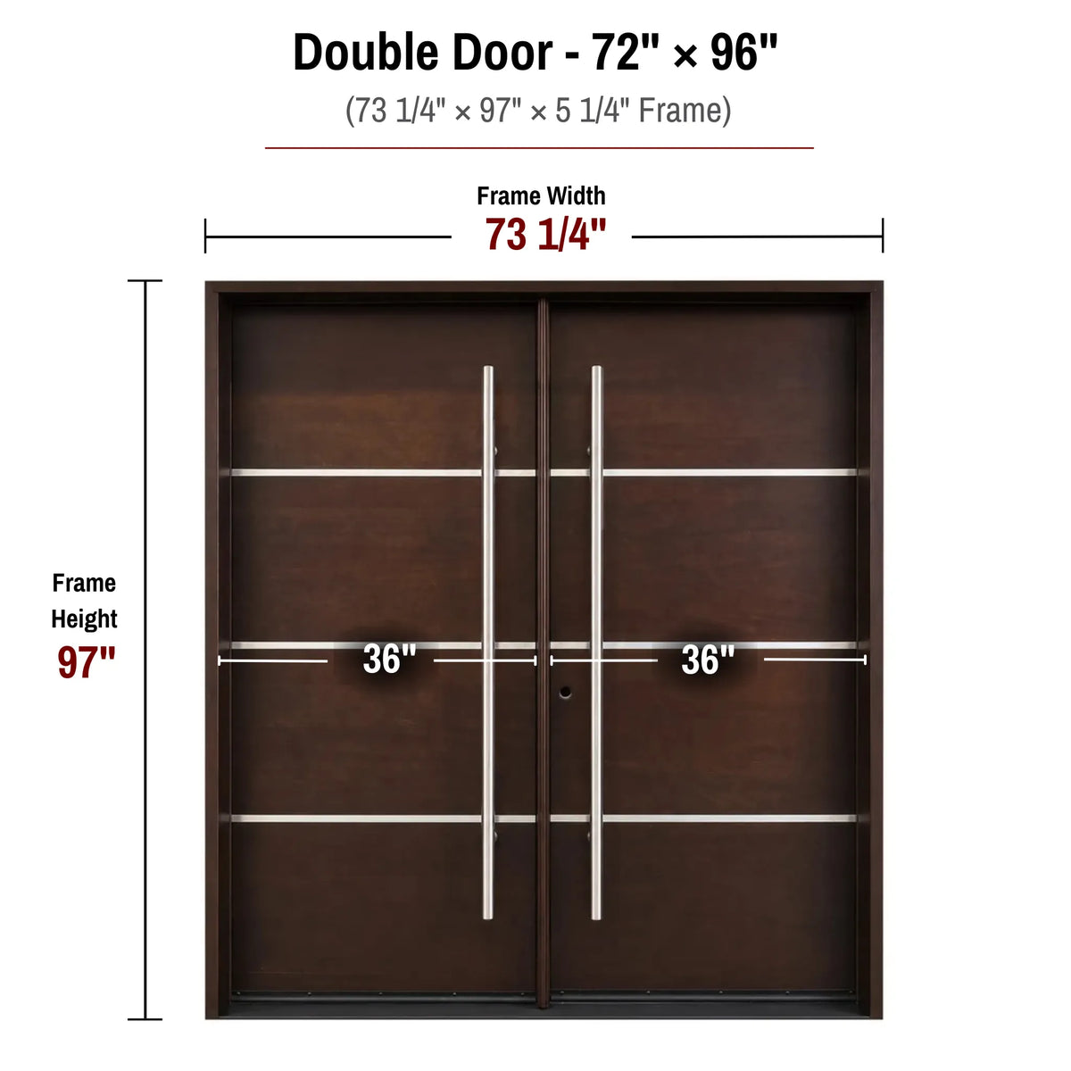 72 x 96 solid wood double front entry door dimensions and frame size diagram for M5P door
