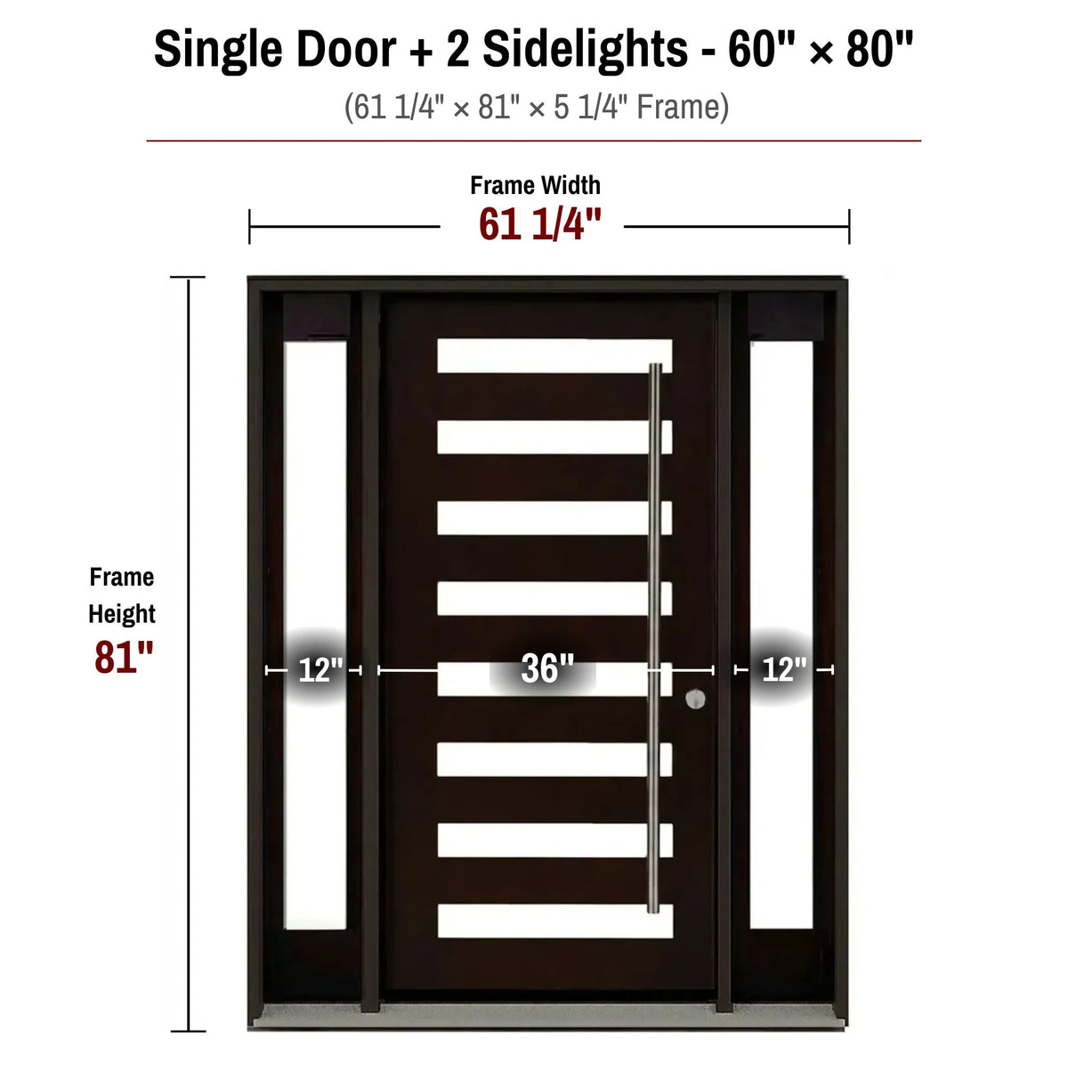 60 x 80 solid wood single front entry door with sidelights dimensions and frame size diagram for M8P door