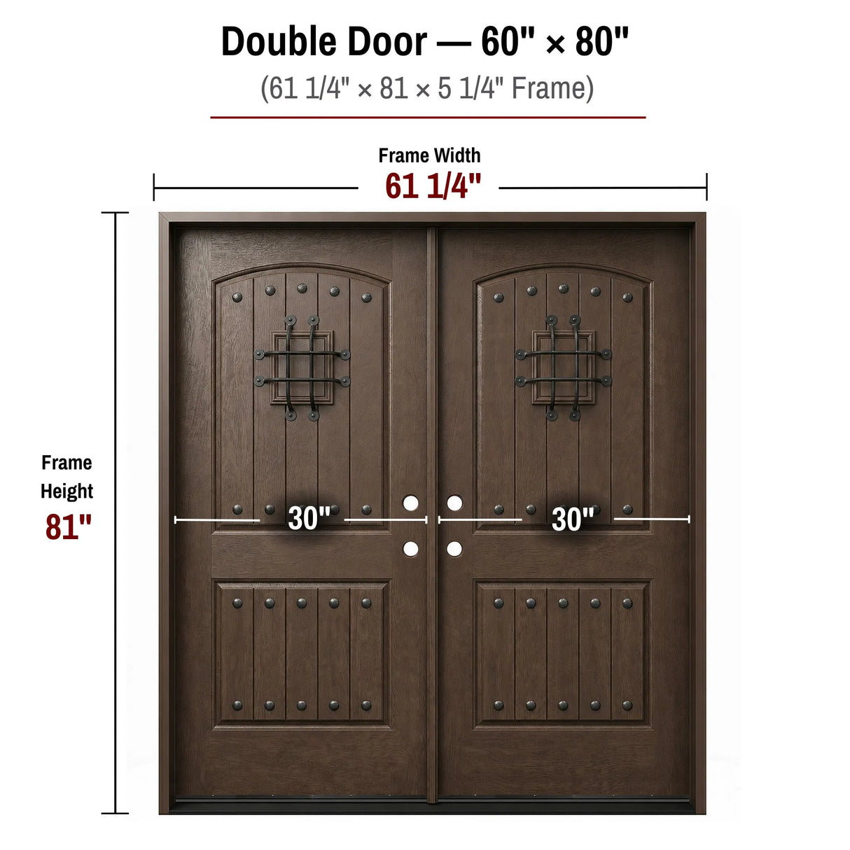 60 x 80 fiberglass double front entry door dimensions and frame size diagram