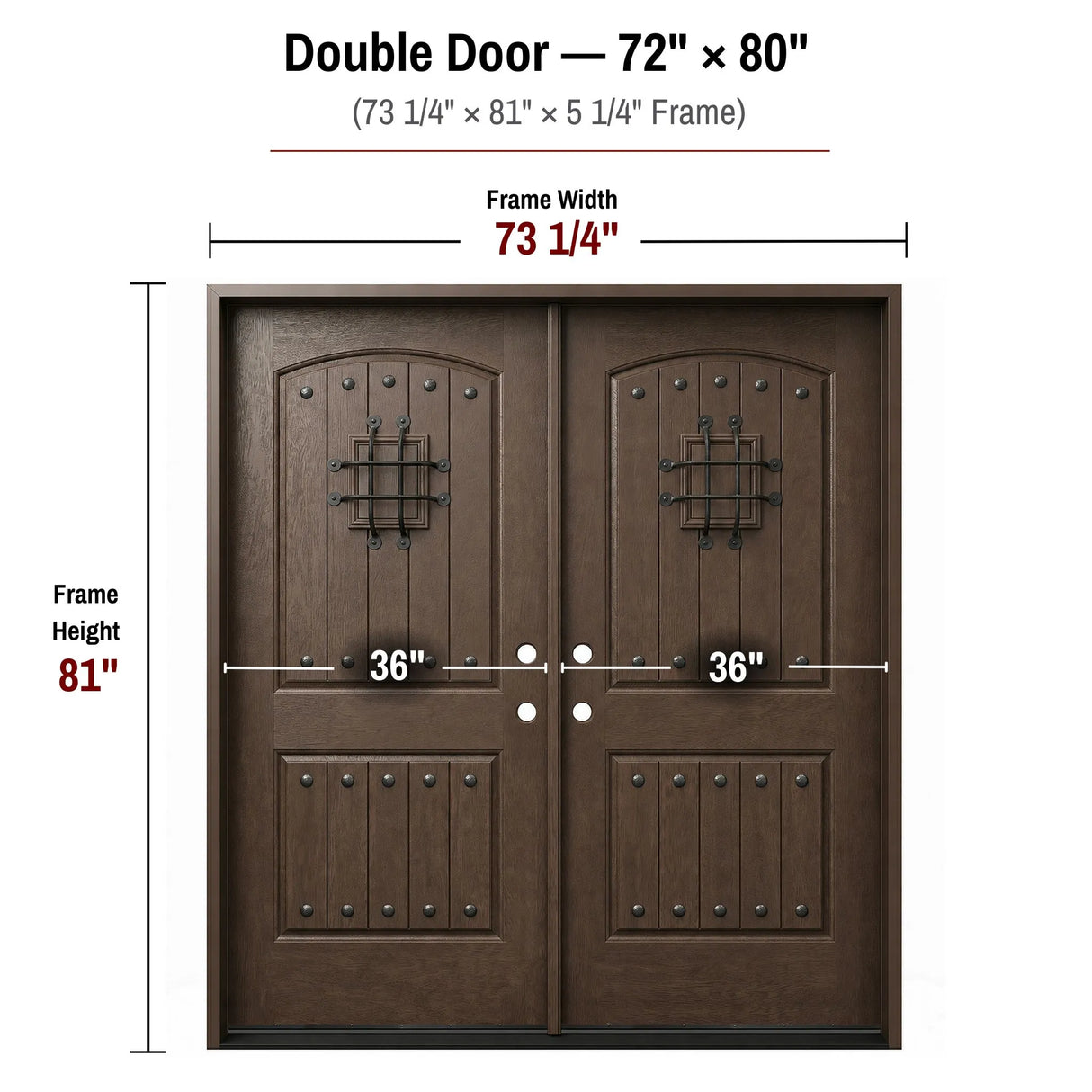 72 x 80 fiberglass double front entry door dimensions and frame size diagram