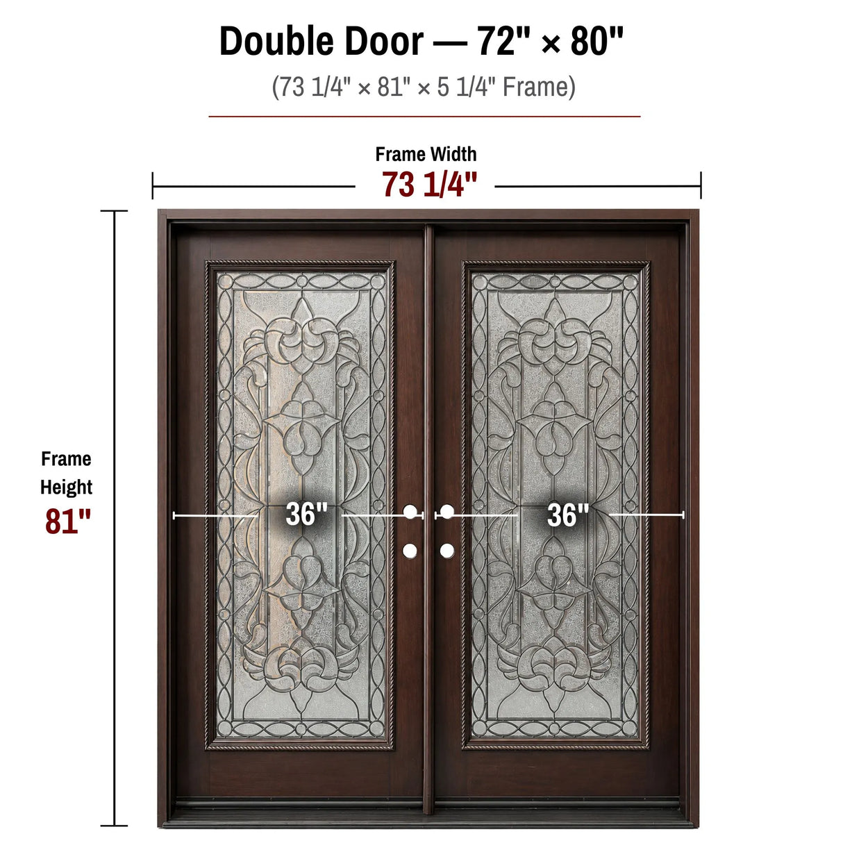 72 x 80 solid wood double front entry door dimensions and frame size diagram