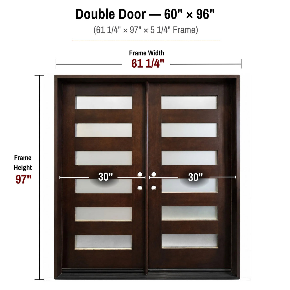60 x 96 solid wood double front entry door dimensions and frame size diagram