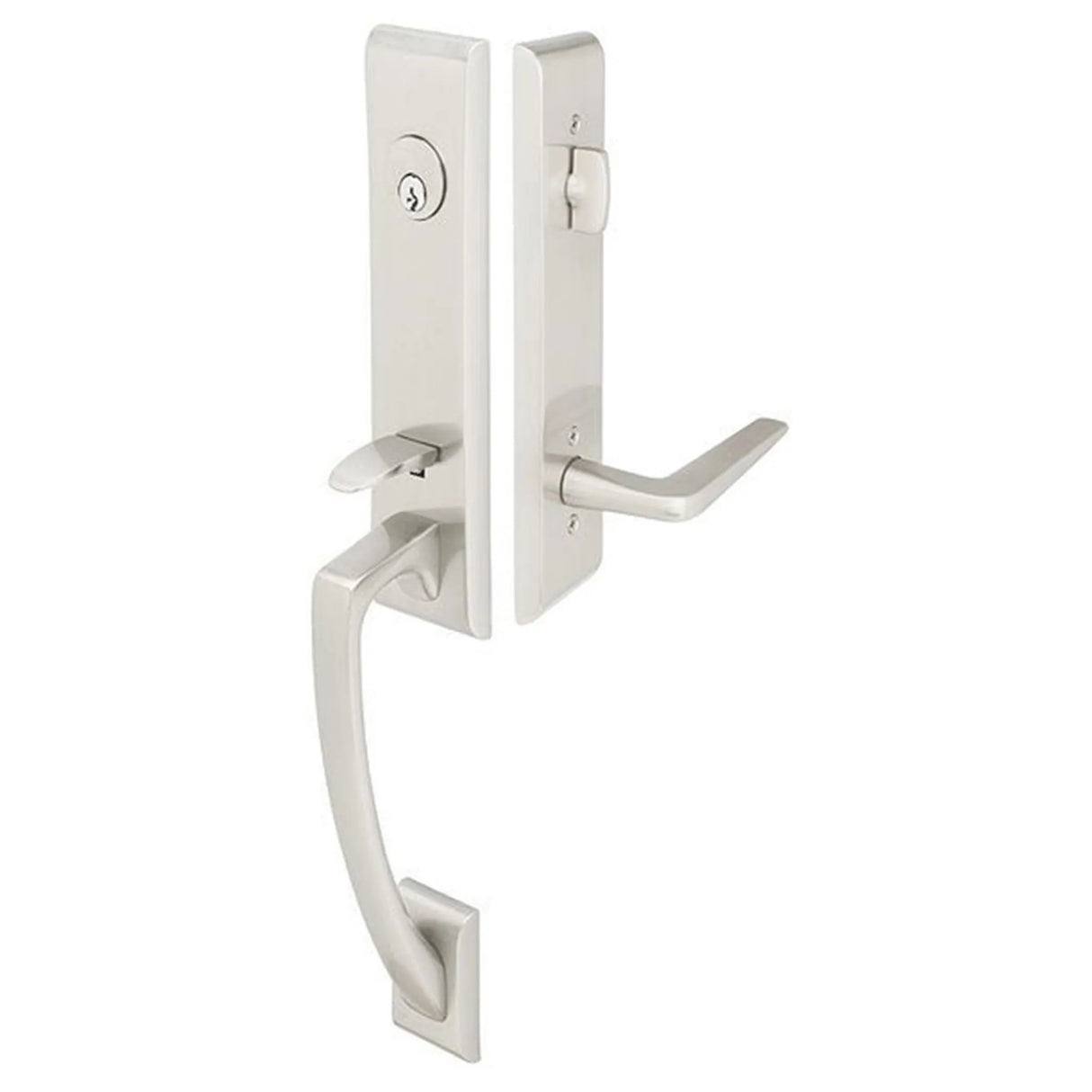 Front entry door handle set with deadbolt and grip handle, exterior door hardware