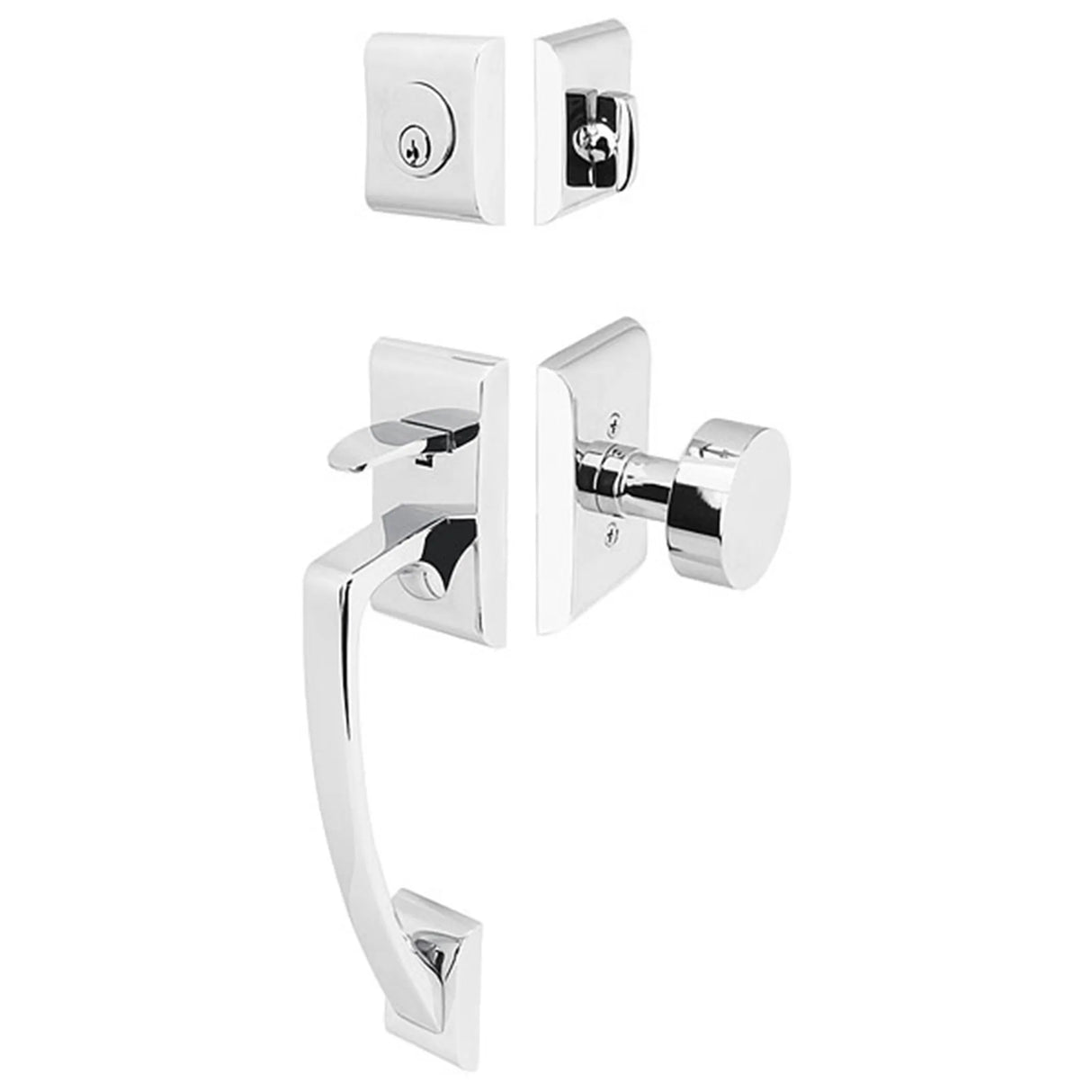 Chrome front entry door handle set with deadbolt, premium exterior door hardware, front view