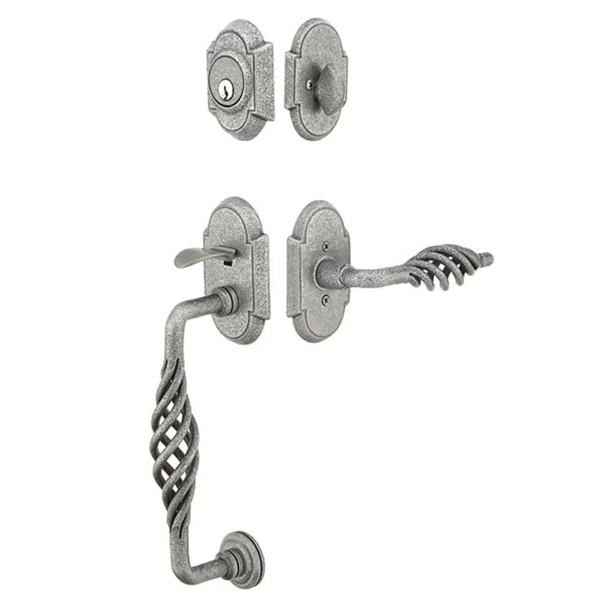 Premium front door handle set with deadbolt and designer grip handle, exterior hardware