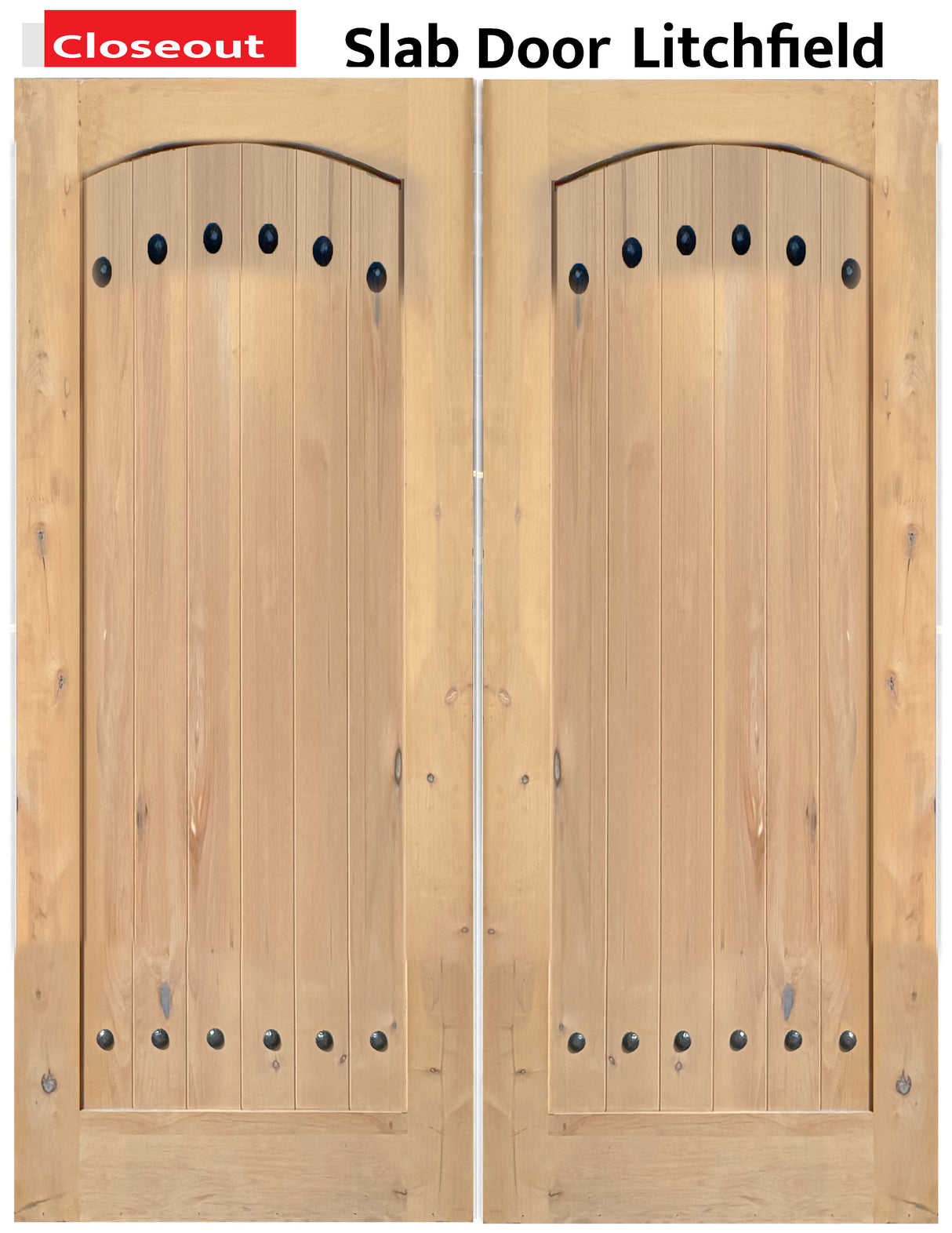 Exterior double solid wood entry doors with classic panel design, front view