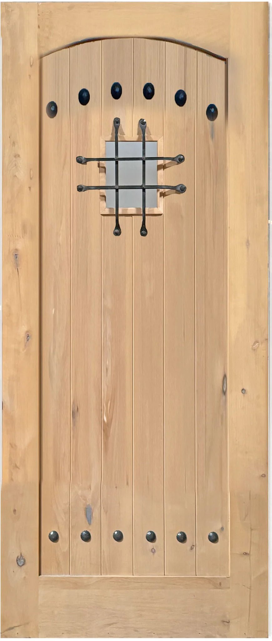Exterior solid wood slab entry door with classic panel design, front view