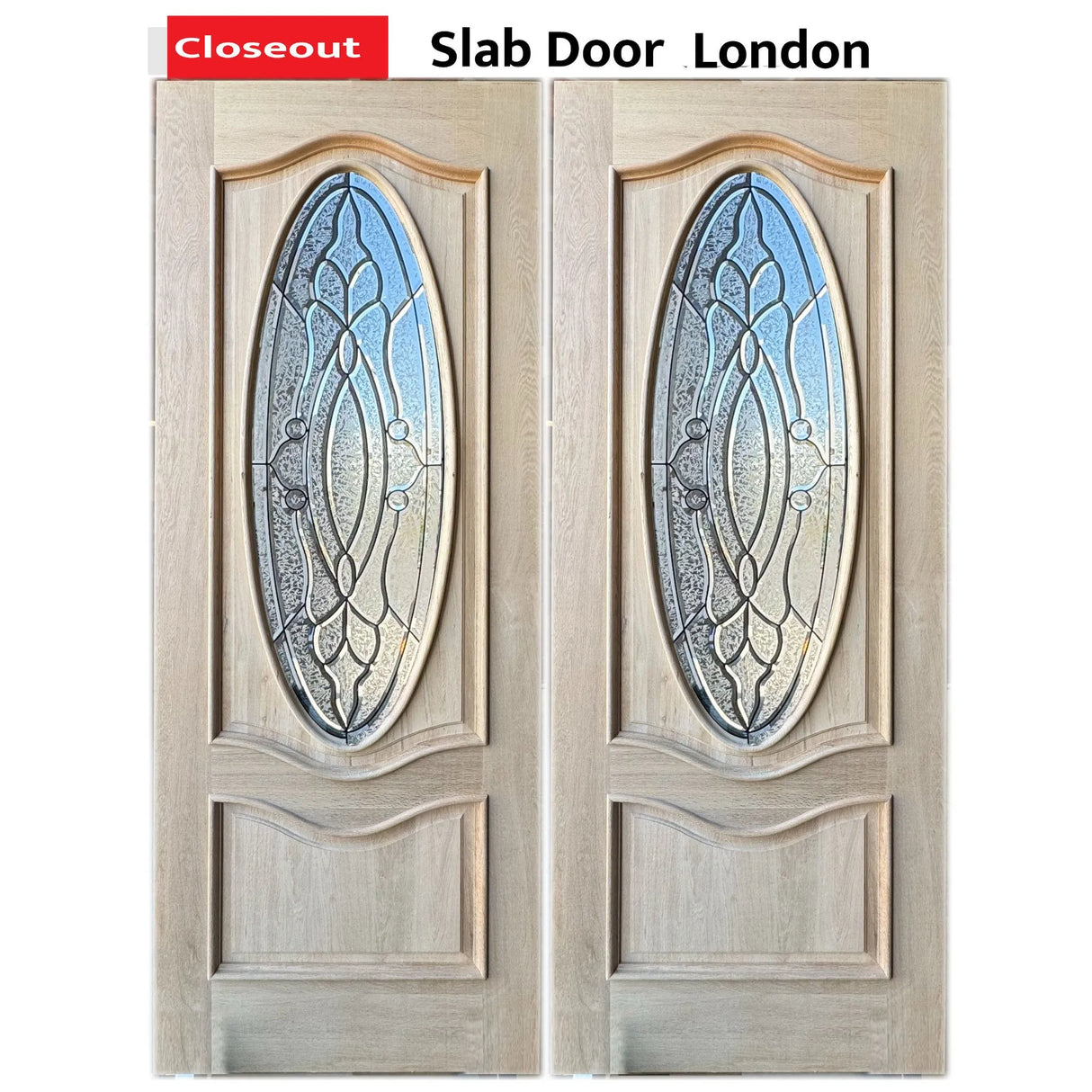 Exterior double solid wood entry doors with classic panel design, front view