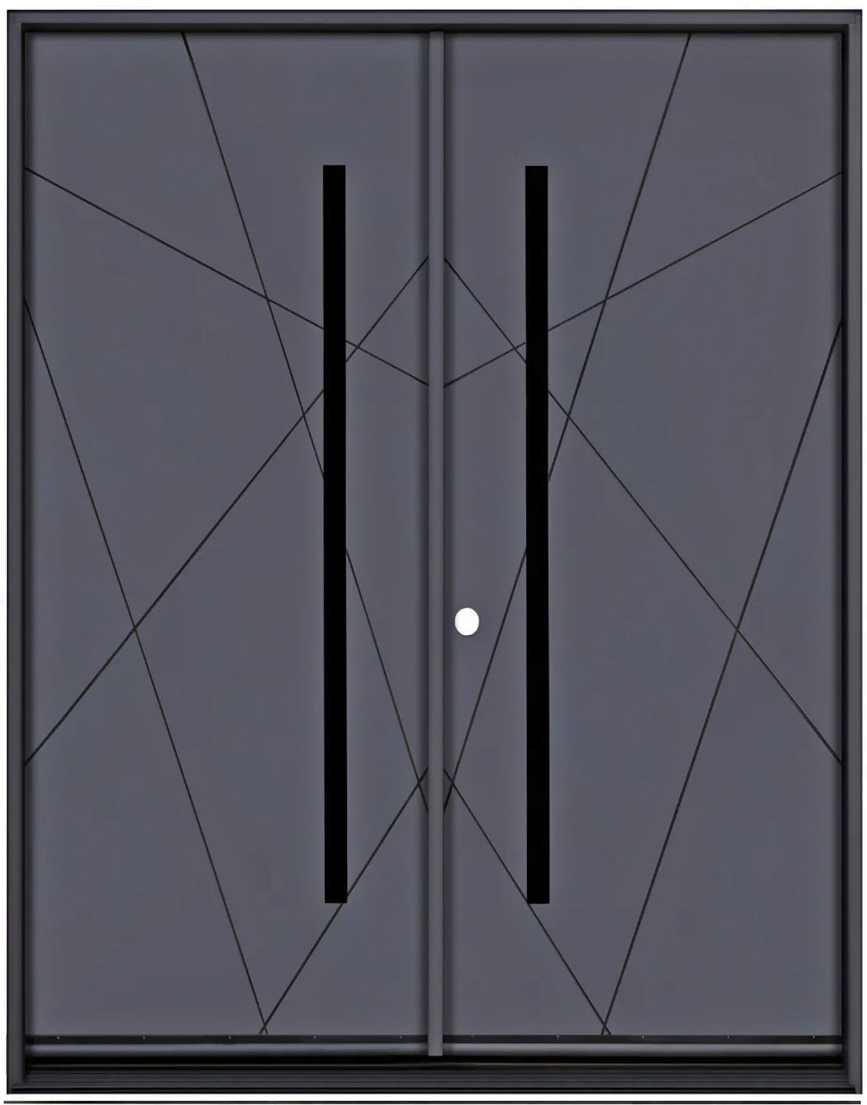 Double front entry door with decorative glass panels and classic panel design, straight-on exterior view