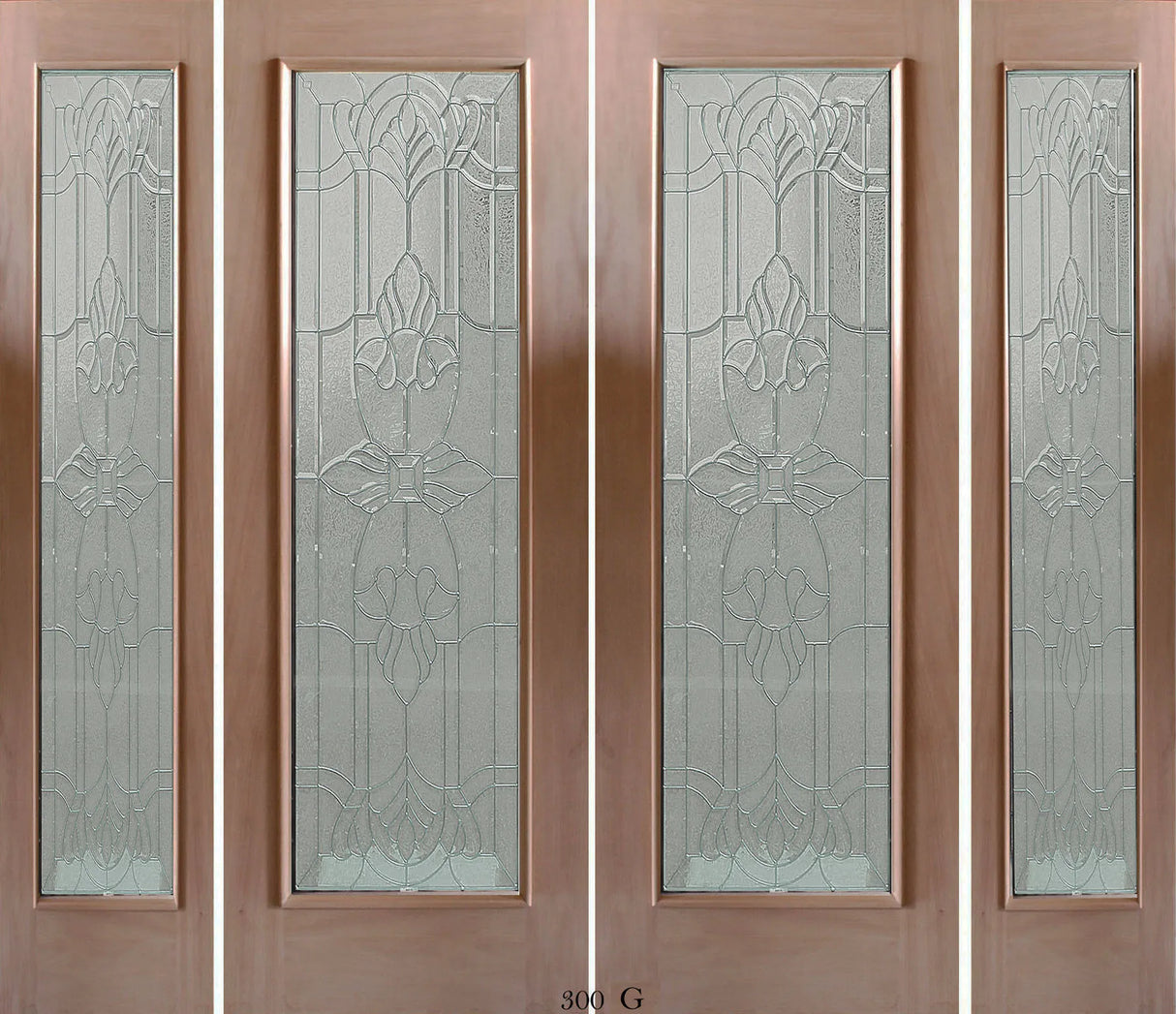 Exterior double solid wood entry doors with sidelights and classic panel design