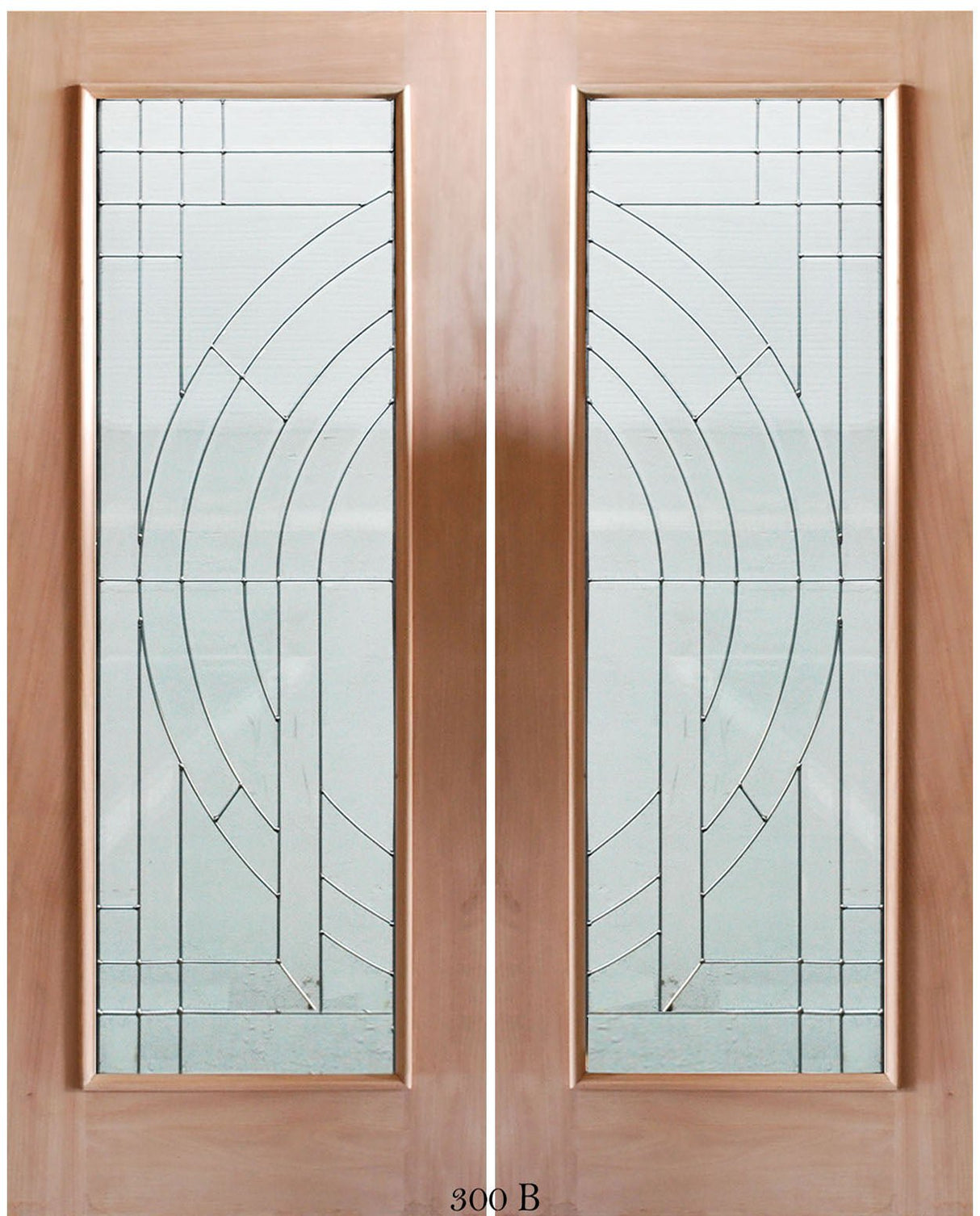 Exterior double solid wood entry doors with classic panel design, front view