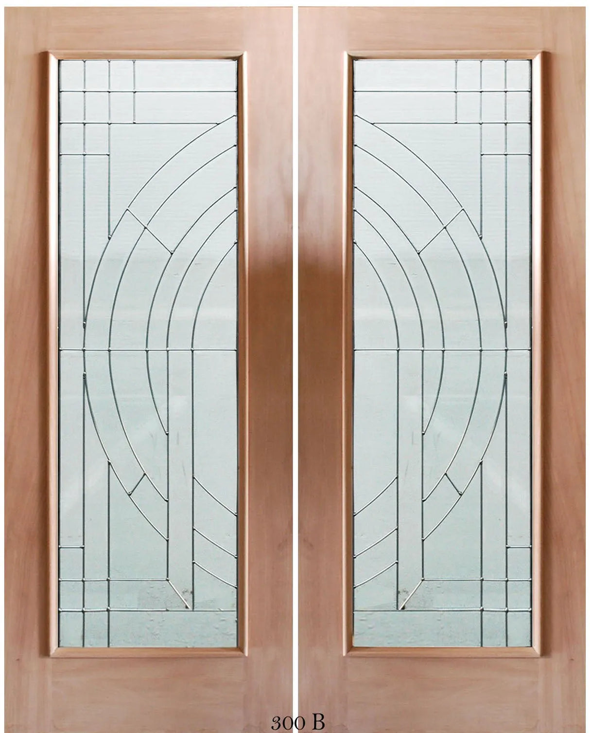 Exterior double solid wood entry doors with classic panel design, front view