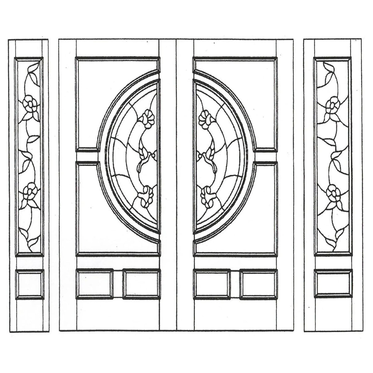 Illustration of exterior wood slab door showing design