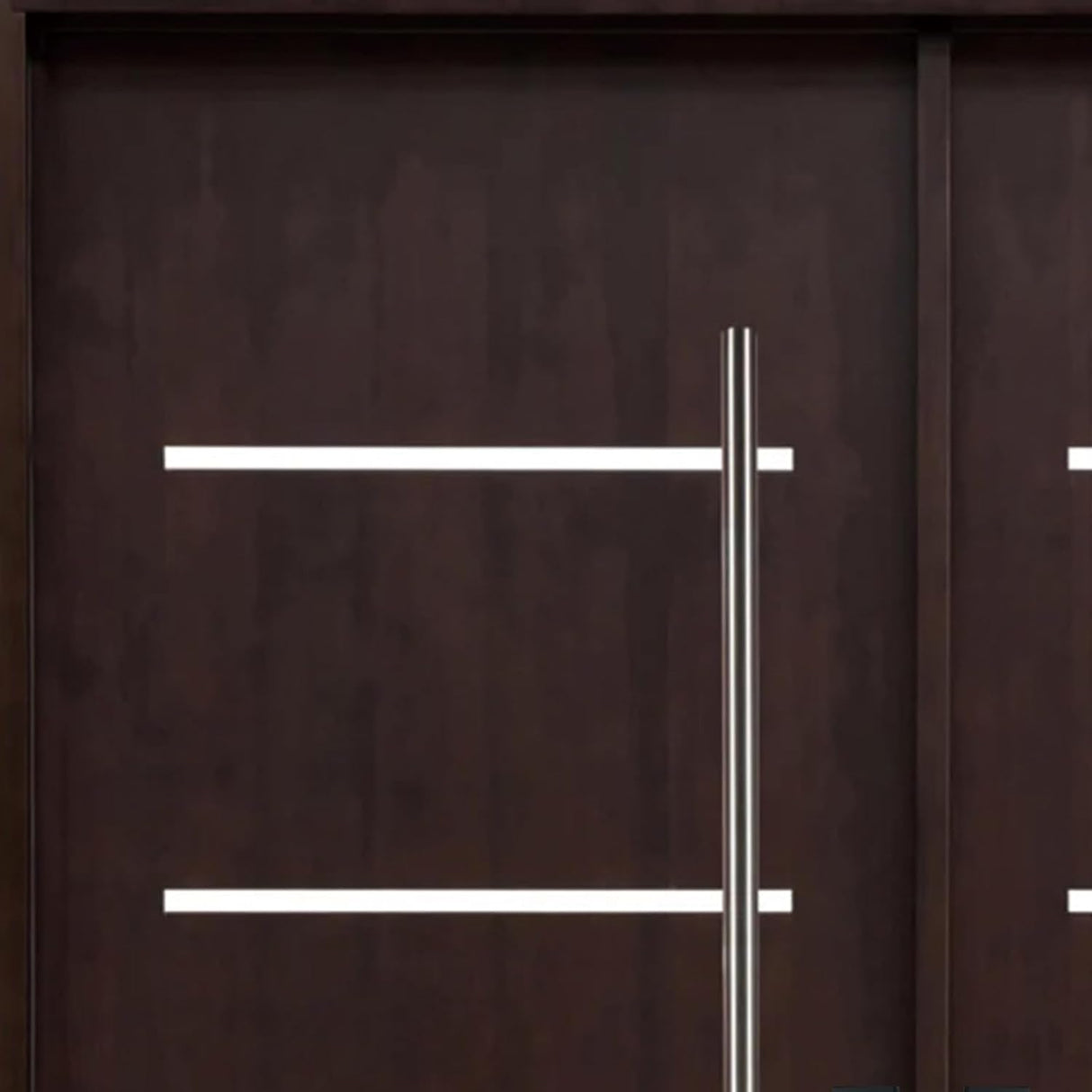 Close-up of wood grain surface on entry door showing natural texture and finish detail