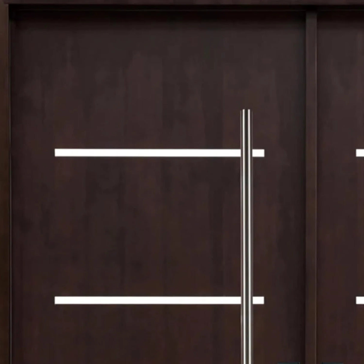 Close-up of wood grain surface on entry door showing natural texture and finish detail