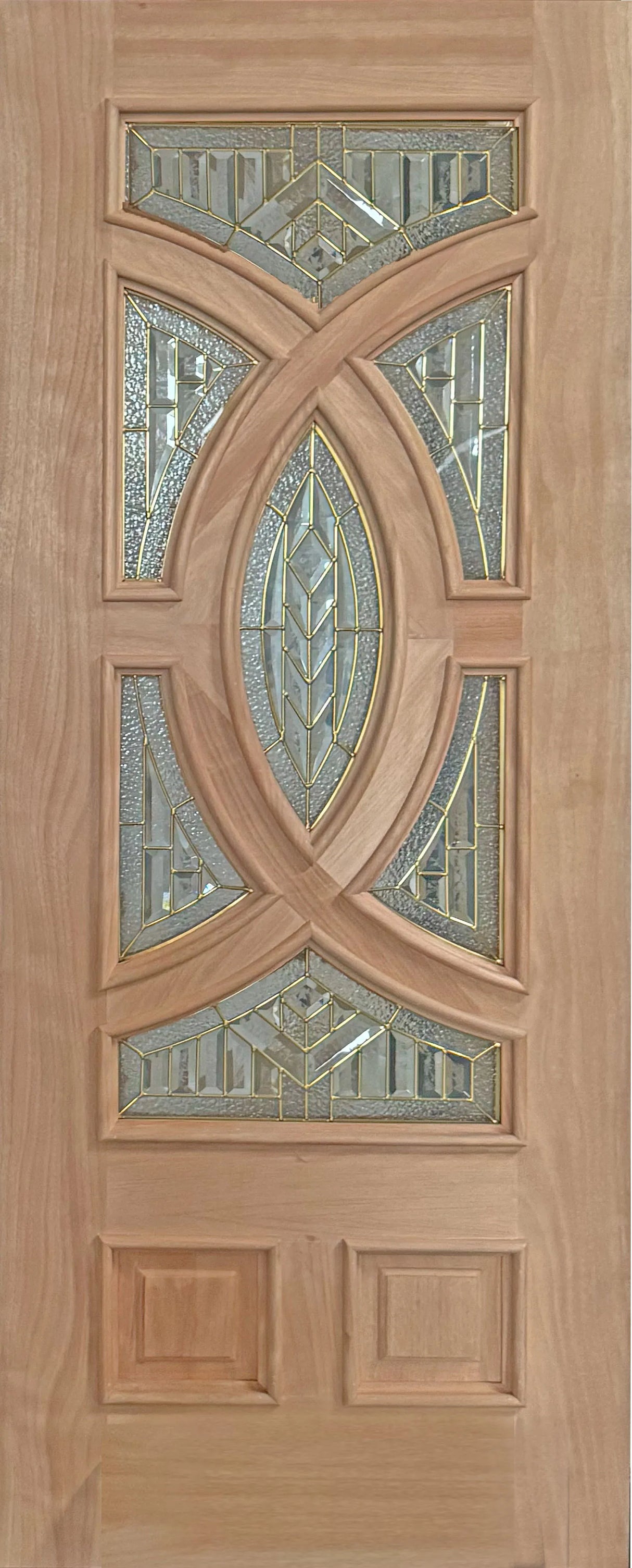 Exterior solid wood slab entry door with classic panel design, front view