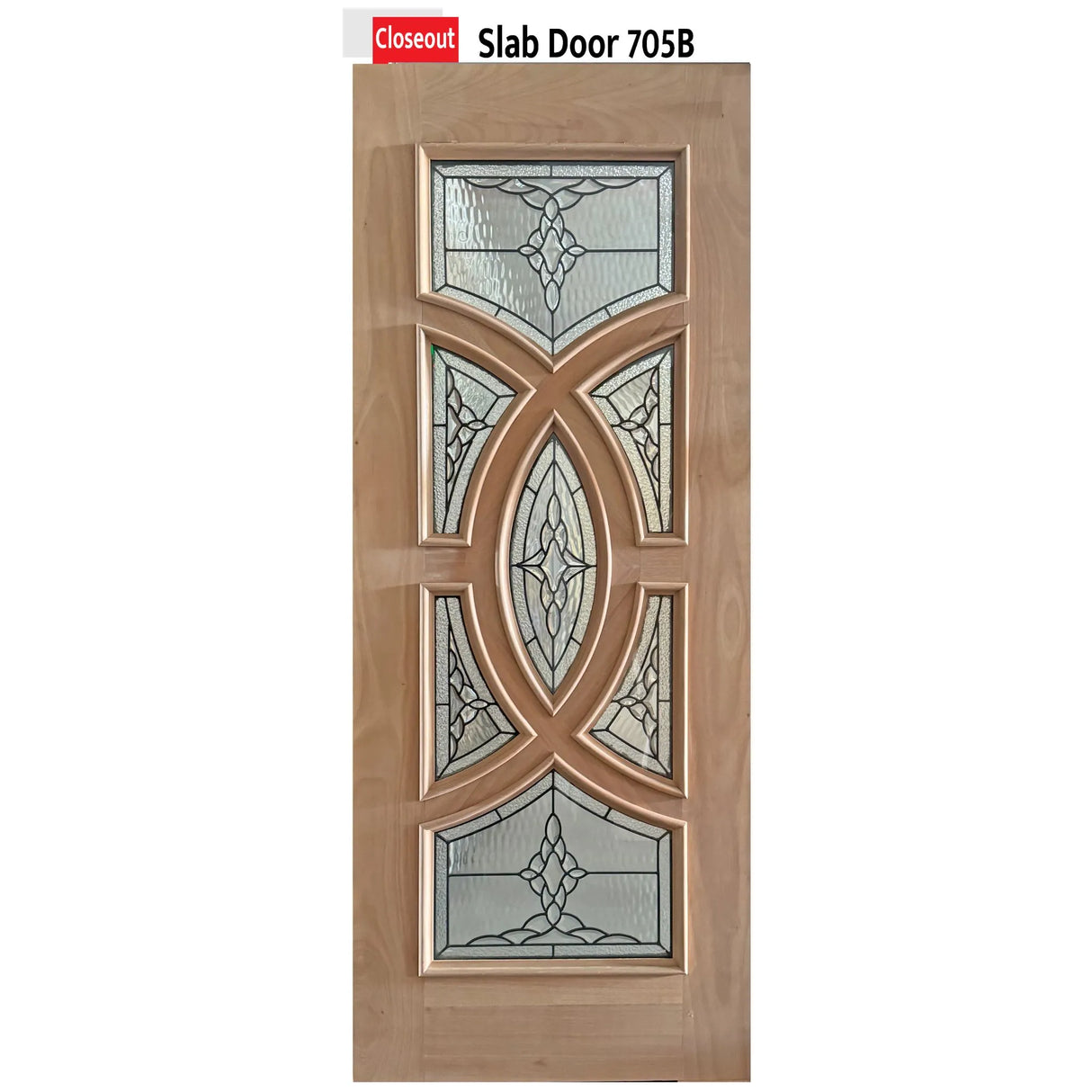 Exterior solid wood slab entry door with classic panel design, front view