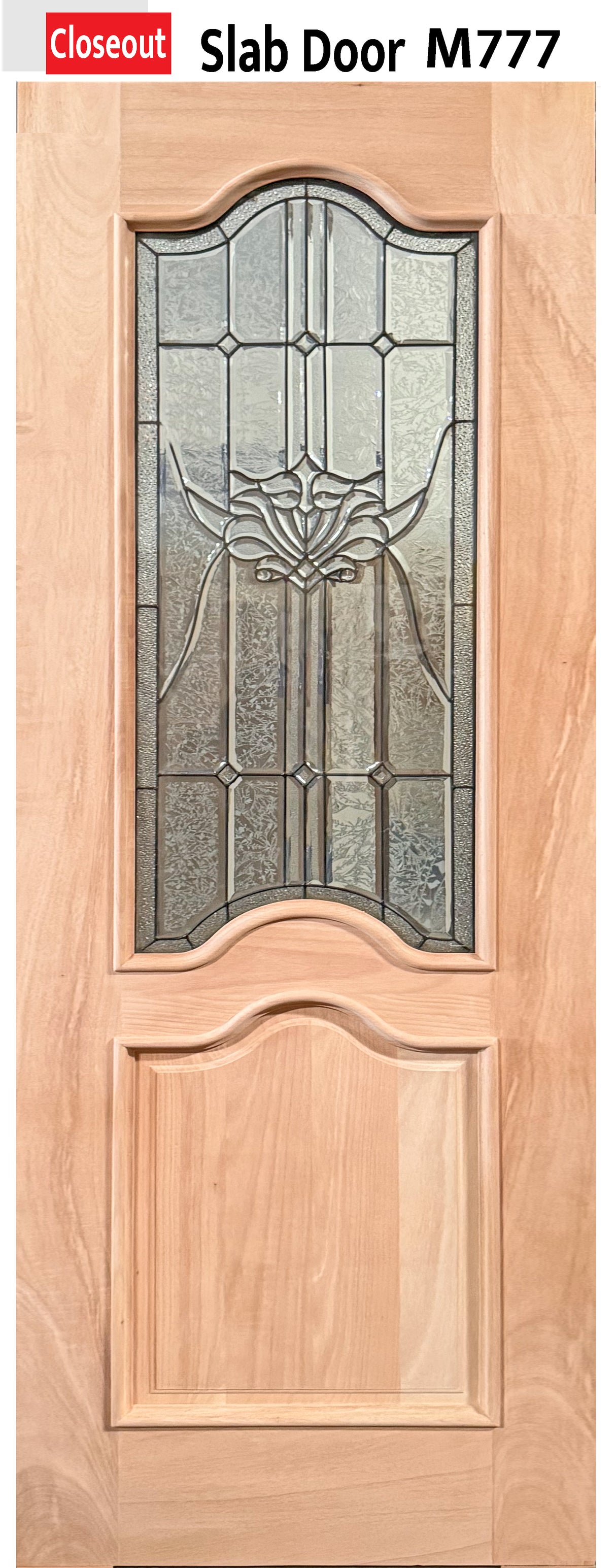 Exterior solid wood slab entry door with classic panel design, front view
