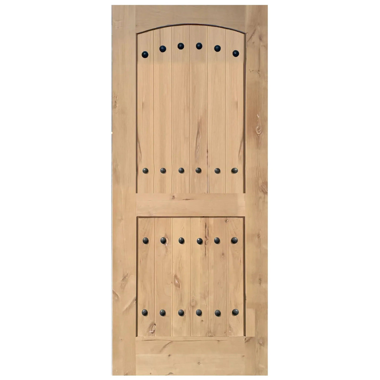 Exterior solid wood slab entry door with classic panel design, front view