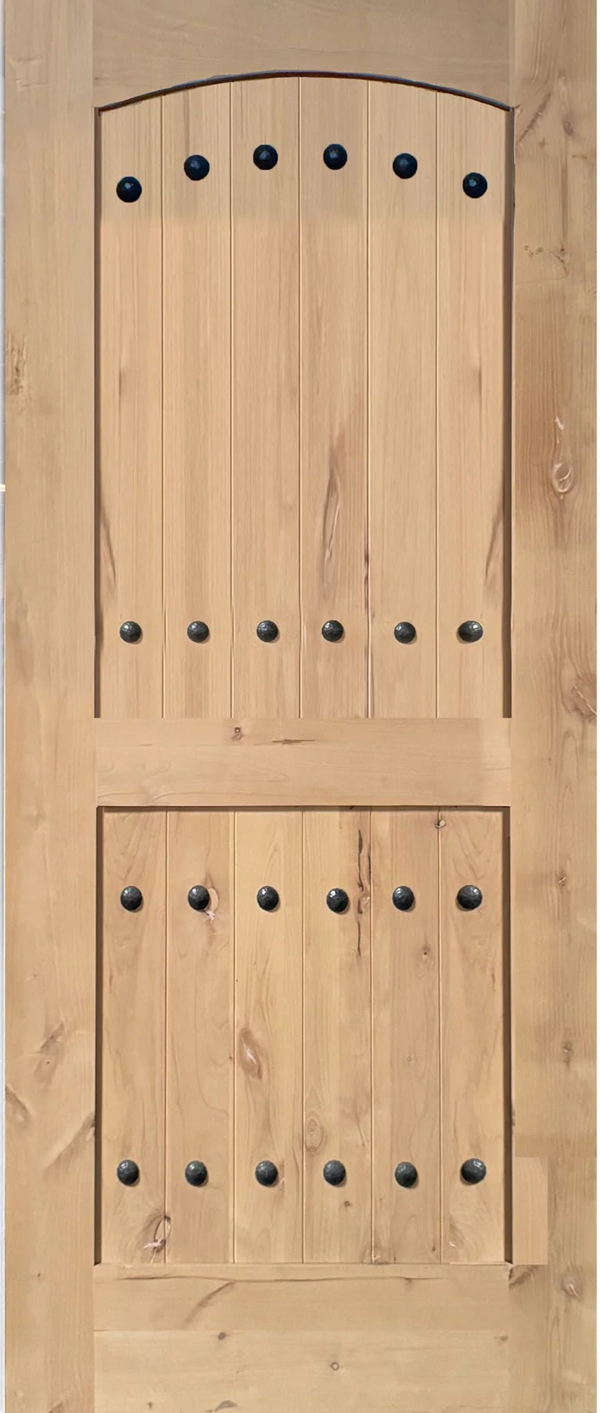 Exterior solid wood slab entry door with classic panel design, front view