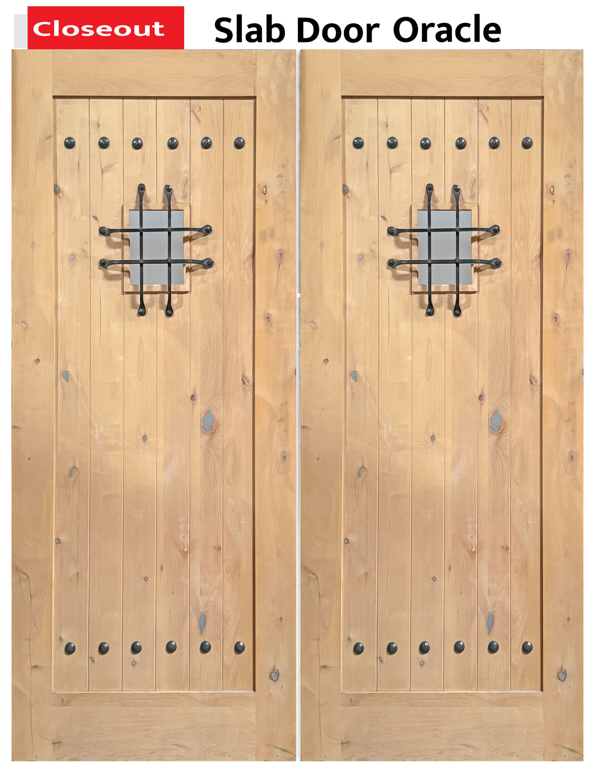 Exterior double solid wood entry doors with classic panel design, front view