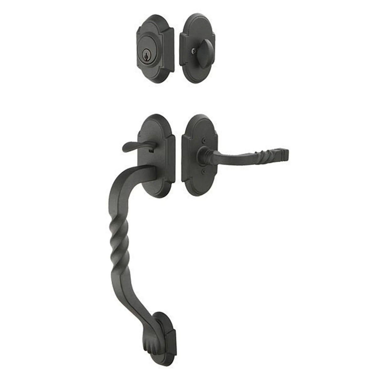 Premium front door handle set with deadbolt and designer grip handle, exterior hardware