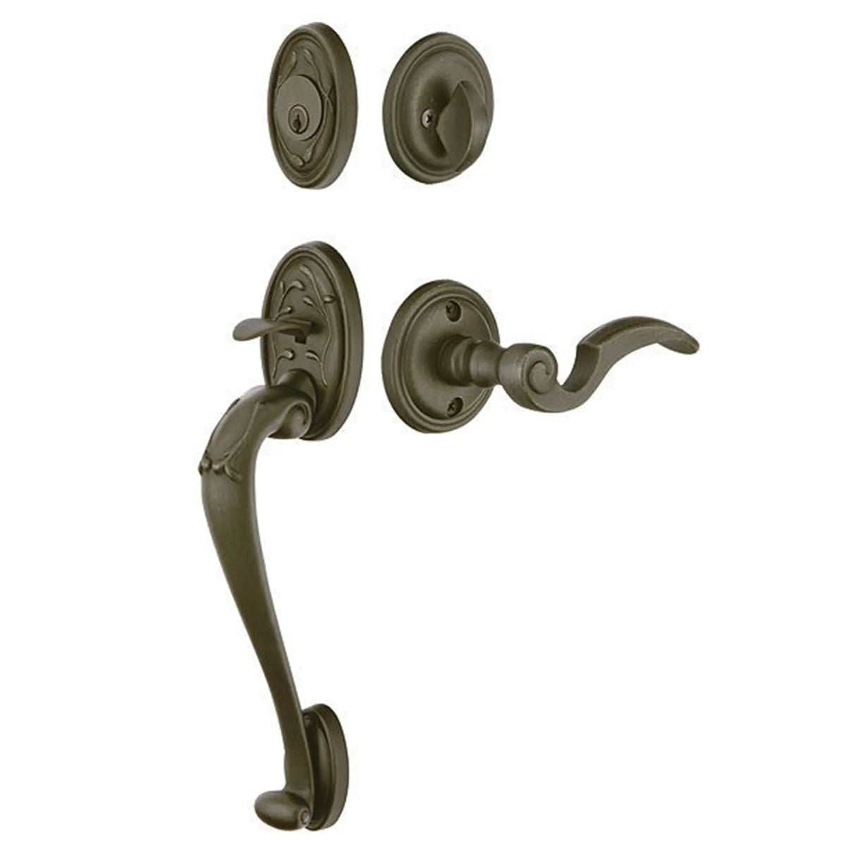 Premium front door handle set with deadbolt and designer grip handle, exterior hardware
