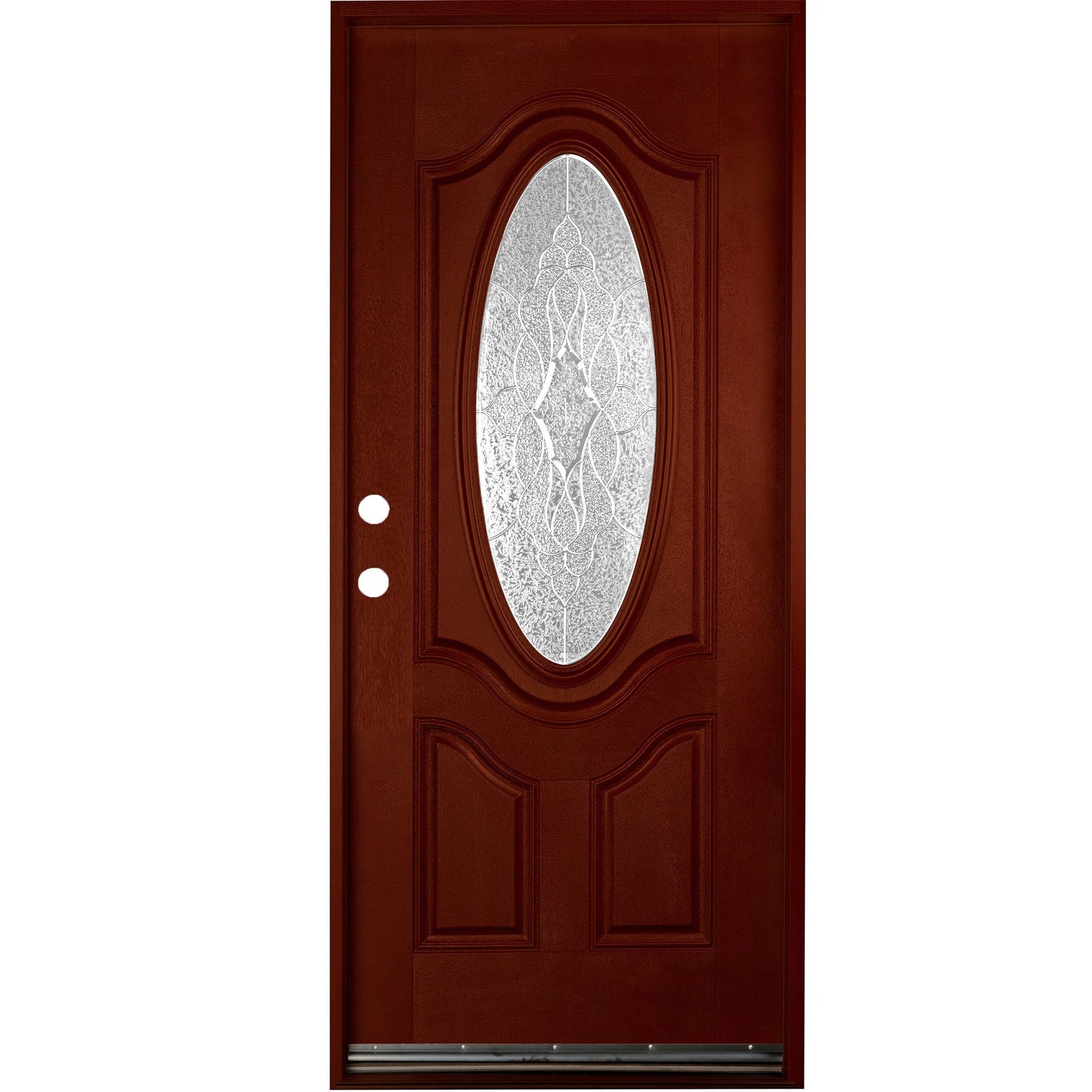 Solid wood front door with rich stain and natural grain