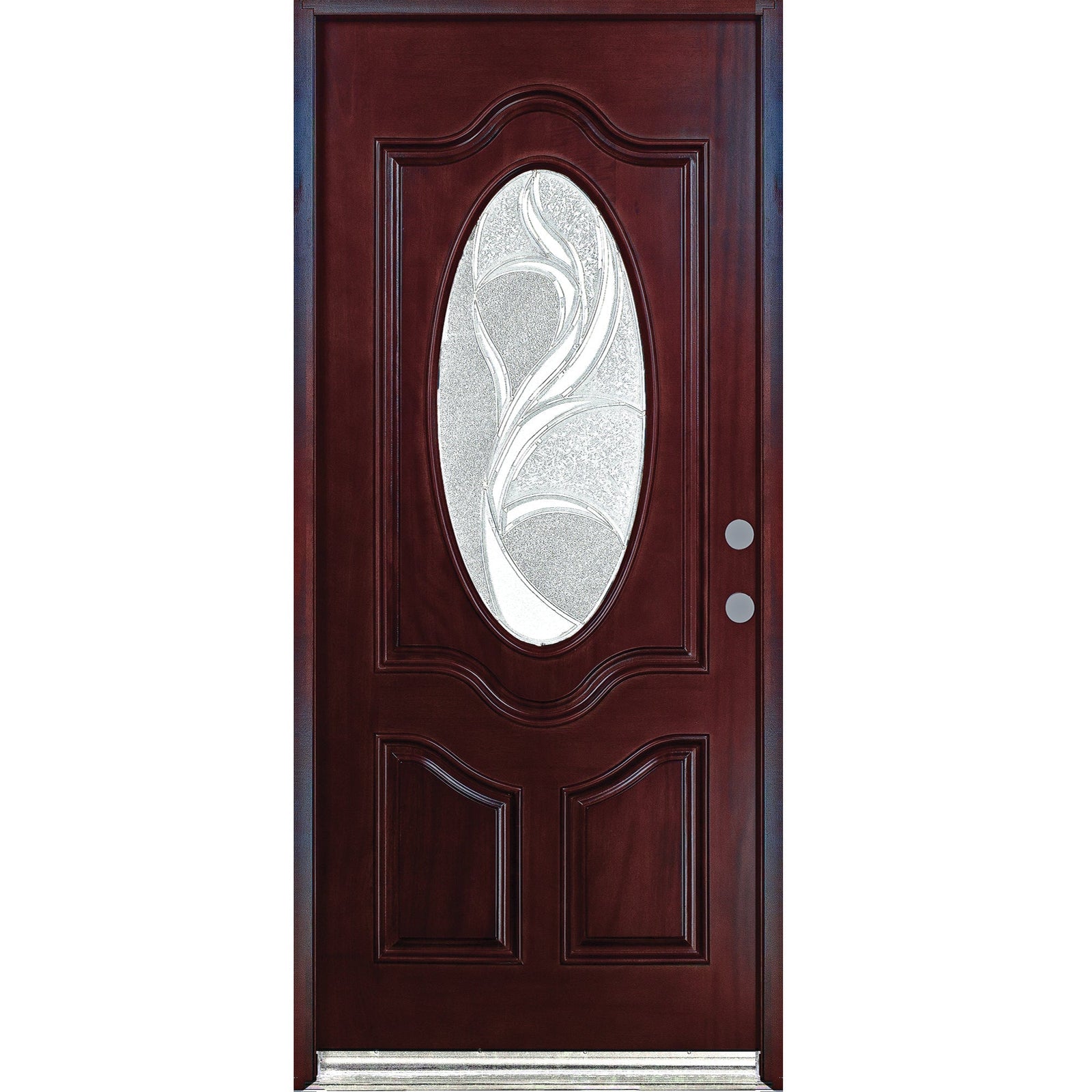 Solid wood front door with rich stain and natural grain
