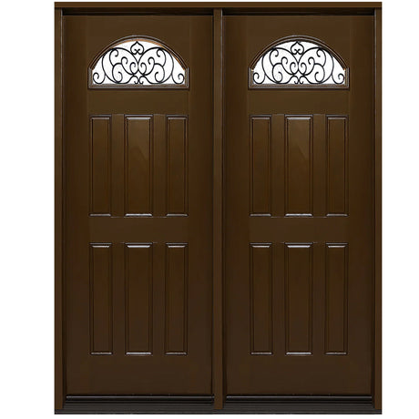 Durable fiberglass front door with realistic wood appearance