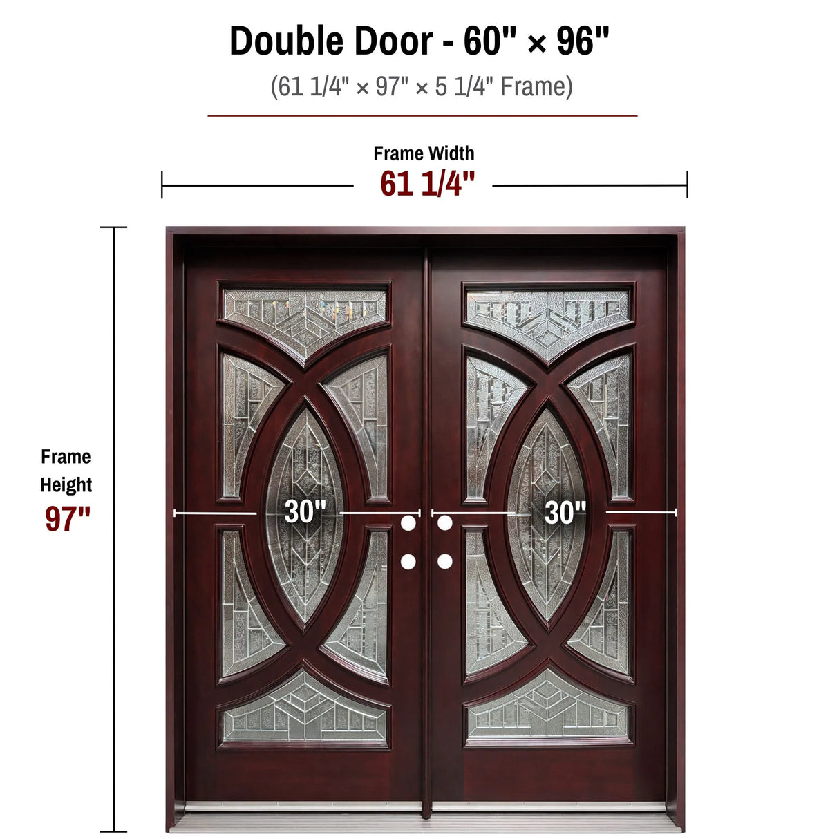 60 x 96 solid wood double front entry door dimensions and frame size diagram