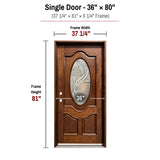 36 x 80 solid wood single front entry door dimensions and frame size diagram