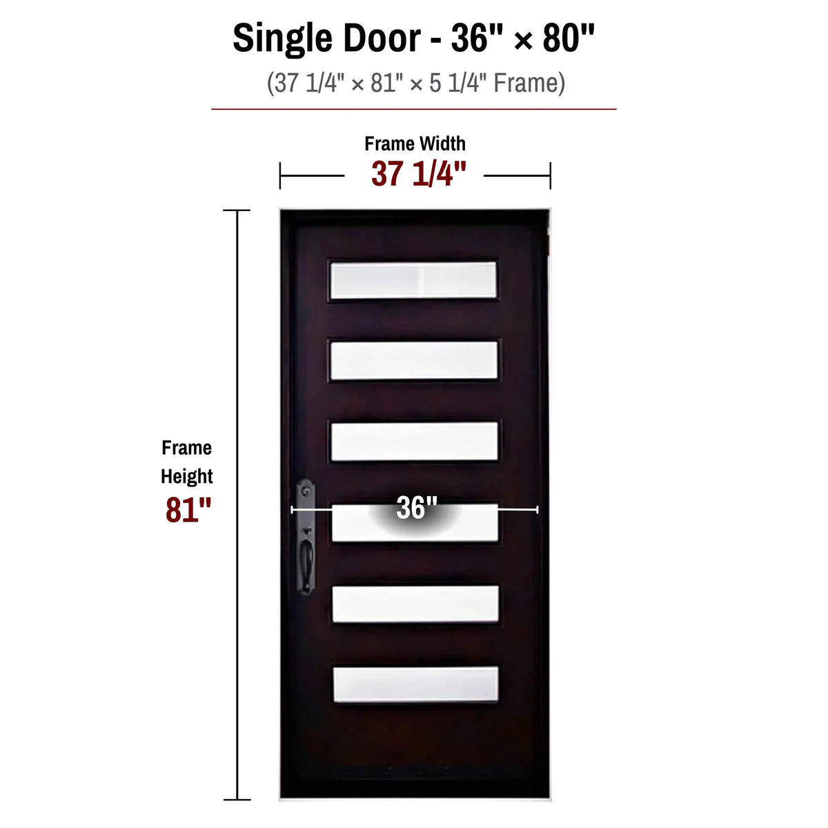 36 x 80 solid wood single front entry door dimensions and frame size diagram for M6P Door