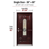 36 x 80 solid wood single front entry door dimensions and frame size diagram