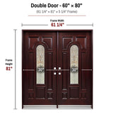 60 x 80 solid wood double front entry door dimensions and frame size diagram