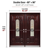 60 x 96 solid wood double front entry door dimensions and frame size diagram