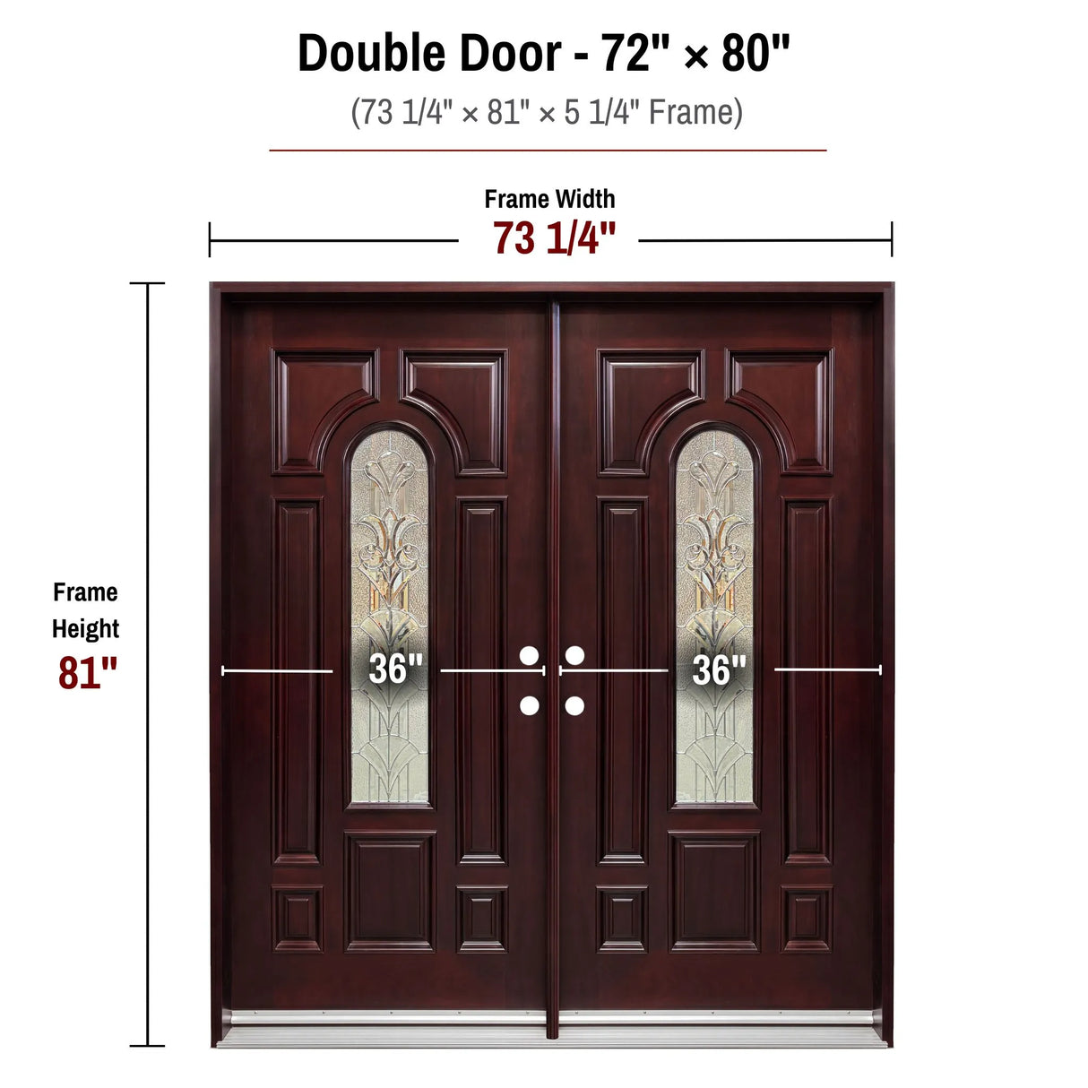 72 x 80 solid wood double front entry door dimensions and frame size diagram