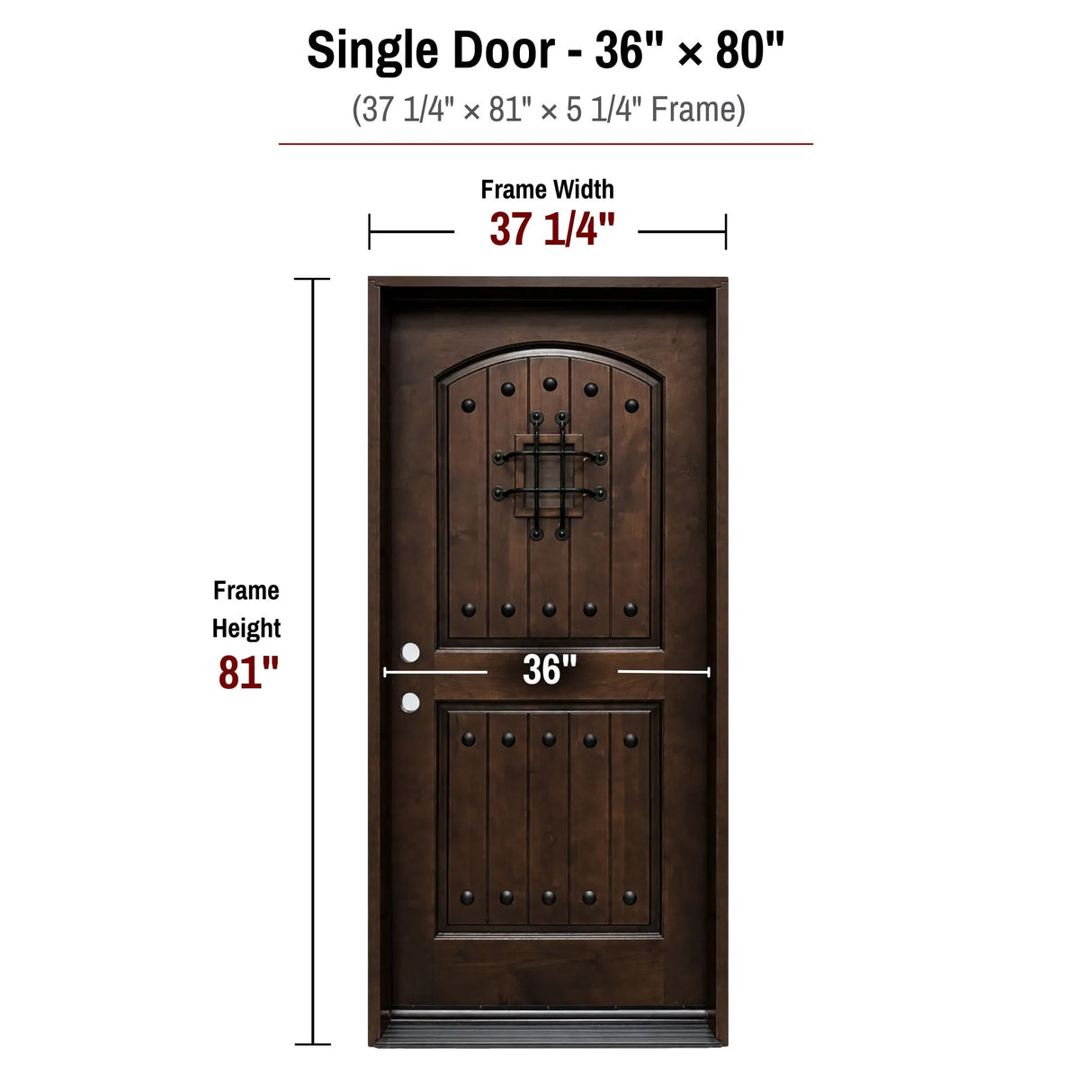 36 x 80 solid wood double front entry door dimensions and frame size diagram