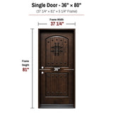 36 x 80 solid wood double front entry door dimensions and frame size diagram