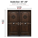 60 x 80 solid wood double front entry door dimensions and frame size diagram