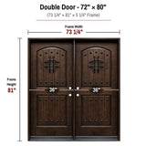 72 x 80 solid wood double front entry door dimensions and frame size diagram