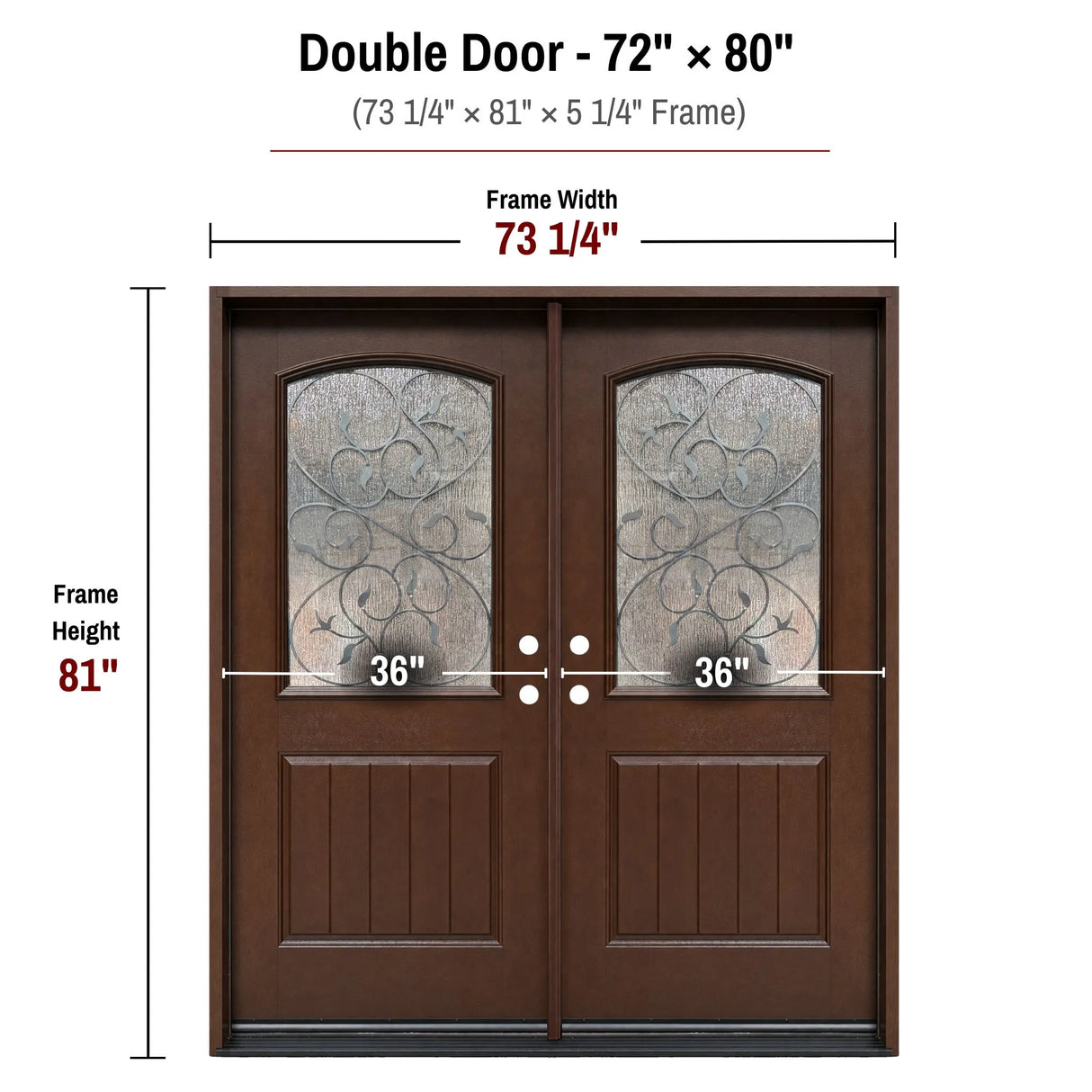 72 x 80 fiberglass double front entry door dimensions and frame size diagram